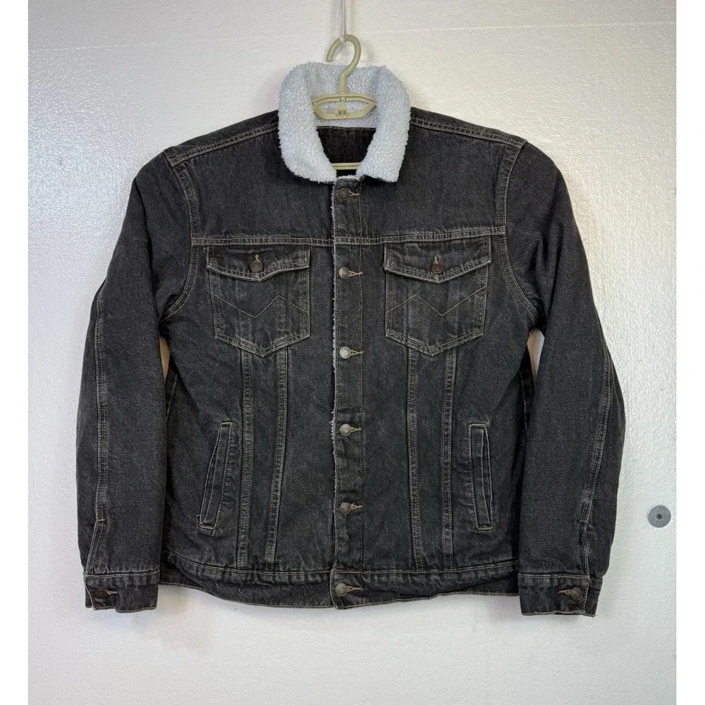 Neufigr Denim Jacket Mens Sz M Black Sherpa Lining Coat Western‎ Cowboy
